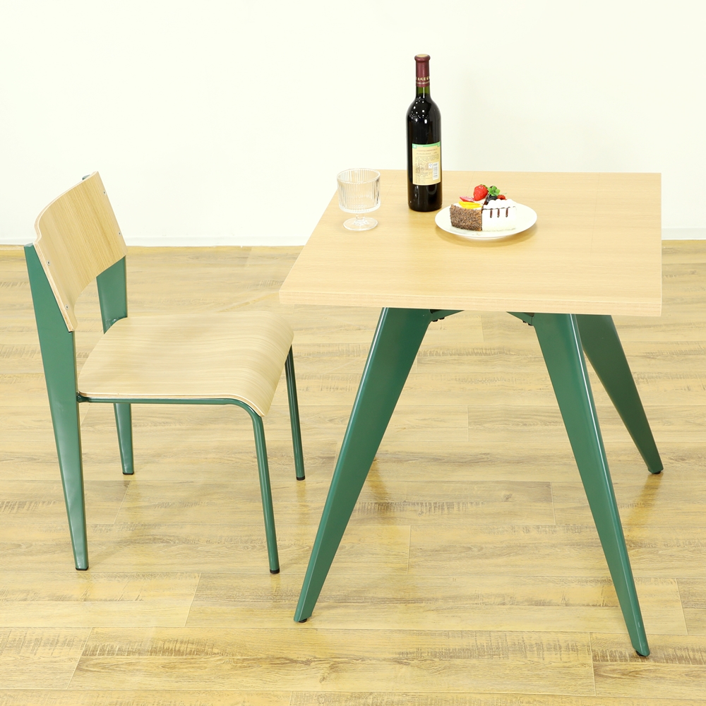 metal chair and wood dining table
